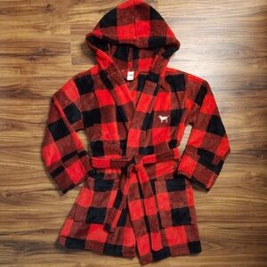 Victoria's Secret PINK Red Plaid Sequin Hooded Robe Size Xsmall/Small